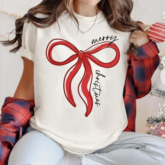 Funny Christmas Shirt, Christmas Bow T-Shirt - Picture 1 of 4